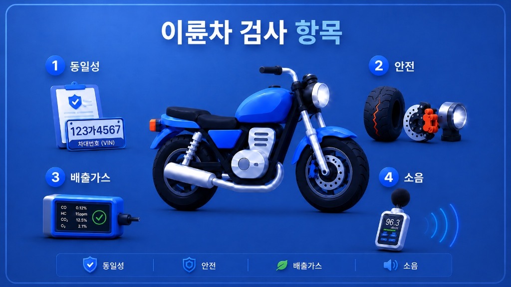이륜차 검사는 4가지 항목을 확인합니다 안내 이미지